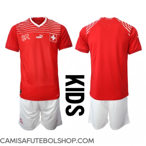 Camisa de time de futebol Suíça Replicas 1º Equipamento Infantil Mundo 2022 Manga Curta (+ Calças curtas)
